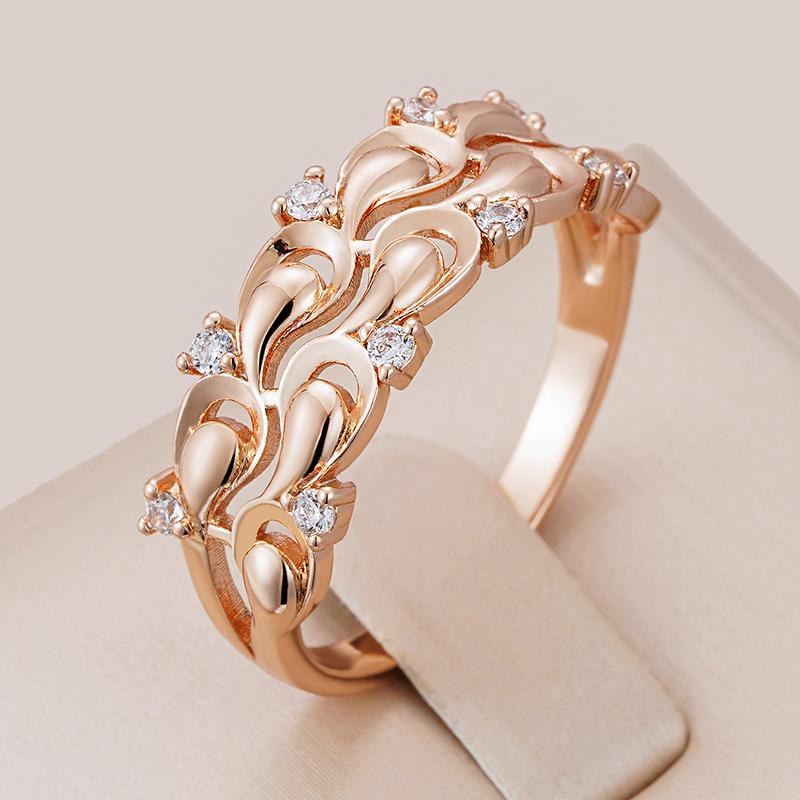 Fashion Crystal Flower Rings For Women Luxury Rose Gold Color With Natural Zircon Accessories Vintage Wedding Jewelry