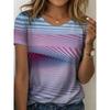 Women's Striped Gradient Casual T-shirt, Fully Printed Seamless Design, Fashionable and Soft,