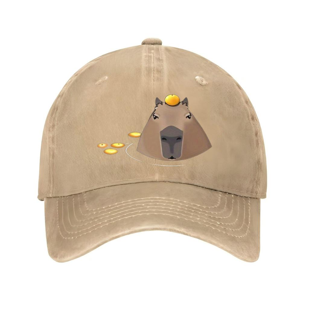 Capybara with Orange Print Baseball Cap Unisex Cotton Adjustable Snapback Cute Animal Face Casual Sun Hat