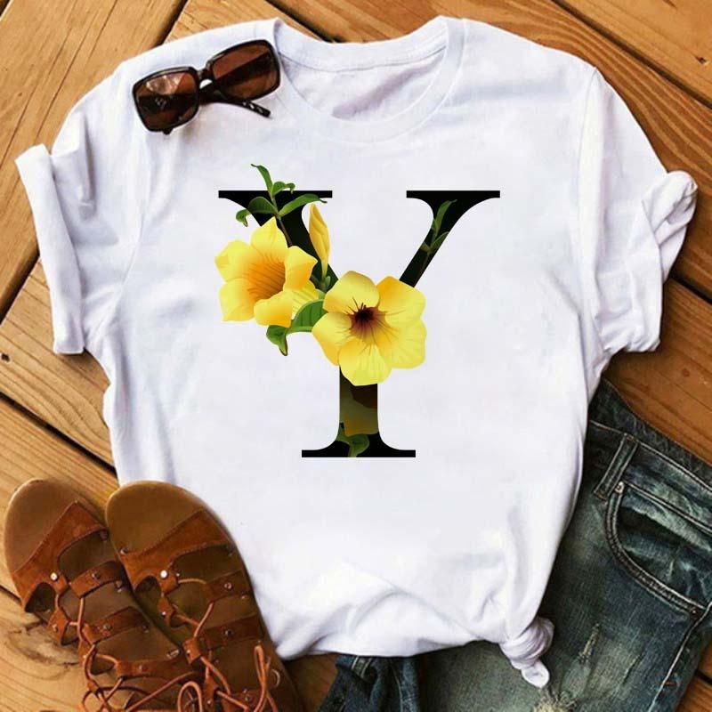 Womens Short Sleeved Tshirt with Floral Letter Print Top with Floral Pattern Casual Natural and Fashionable Daily WhiteTshirt