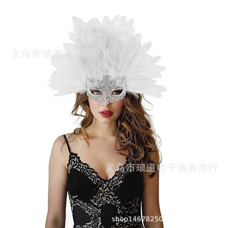 Gothic Half Face Feather Mask Women Halloween Carnival Venetian Masquerade Party