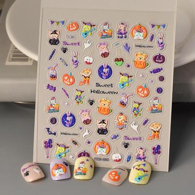 Embossed Halloween Nail Stickers: Cute Spider, Bat & Pumpkin Designs