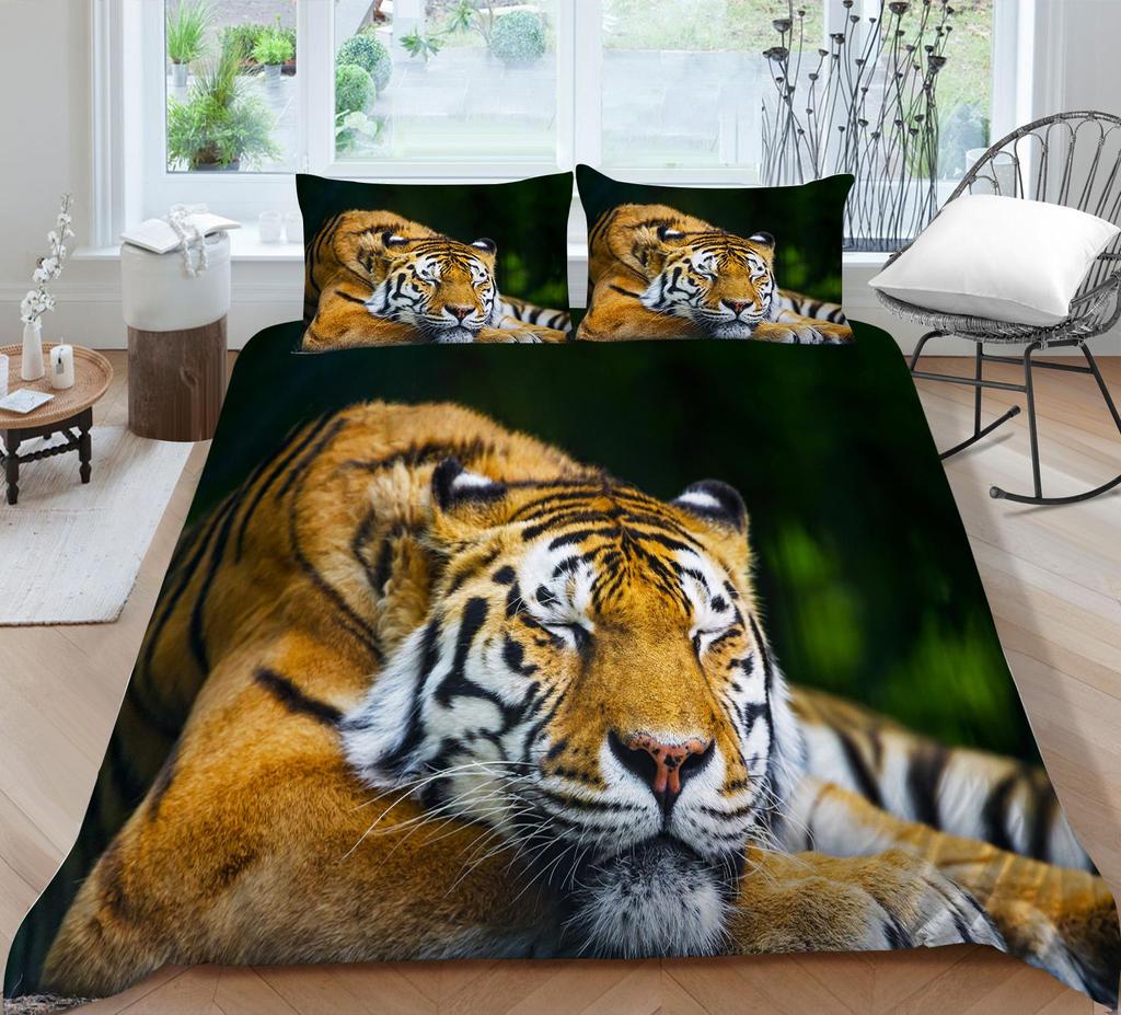 3D Tiger Pattern Bedding Set Bedroom Bed Home Quilt Cover Pillowcase Bedroom Bedding Microfiber 2/3 Pieces Gift