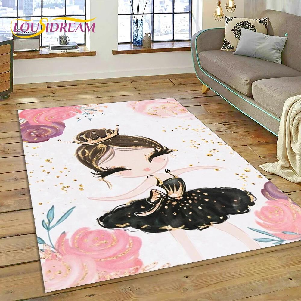 Alfombra Alfombra de Dibujos Animados de Hada Bailarina de Ballet de Ensueño Linda para Decoración de Sala de Estar Dormitorio, Decoración Antideslizante para Sofá Felpudo Niño