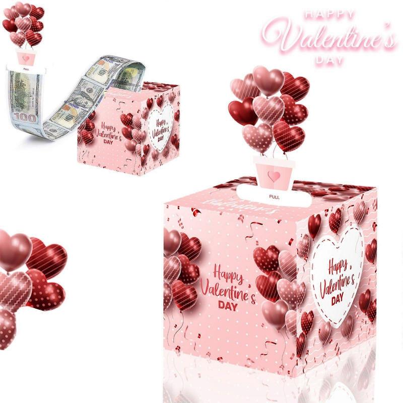 Valentine's Day Money Box for Cash Pull Money Box for Cash Gift with Greeting Card Valentine Surprise Money Roll Gift Box DIY Money Box Toy Playsets