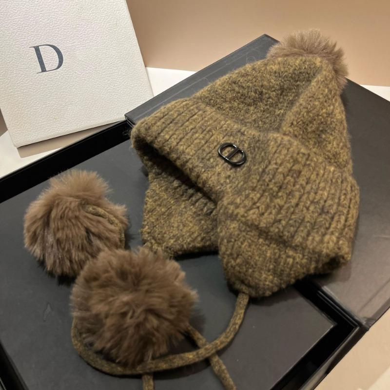 Zimní nový vlněný klobouk, dámská korejská verze sladkého klobouku s bambulí zakrývajícího uši, venkovní teplá pletená čepice ze směsi vlny