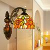 Vintage Baroque Stained Glass Lampshade Stained Glass LED Wall Lamp Wall Light Aisle Corridor Balcony Sconce Lighting  (No Bulb)