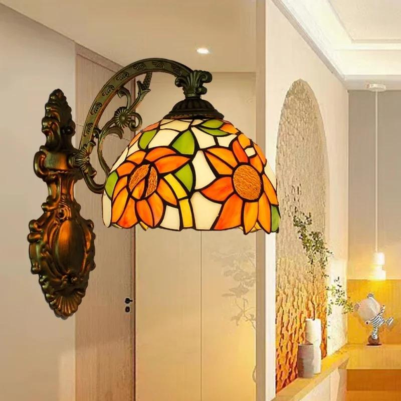 Vintage Baroque Stained Glass Lampshade Stained Glass LED Wall Lamp Wall Light Aisle Corridor Balcony Sconce Lighting  (No Bulb)