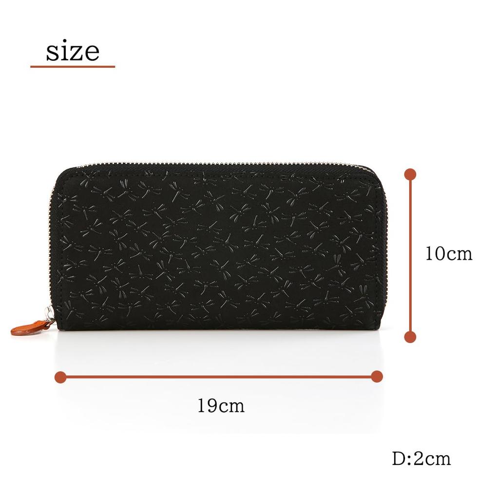 [Inden-ya] Inden HISOCA Hisoka Traditional Craft Koshu Inden Deerskin Lacquer Original Brand Wallet Black with Black Lacquer Dragonfly Design