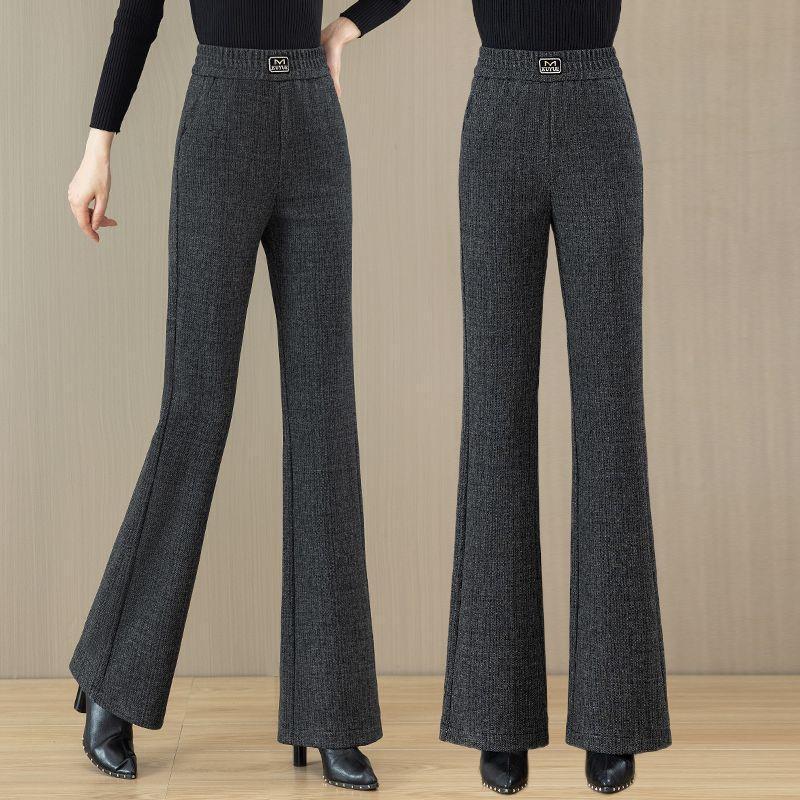 Women's Woolen Micro-Flare High-Waisted Slimming Drape Pants Plus Velvet Straight Leg for Autumn/Winter 2025