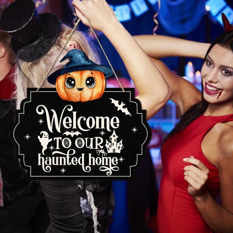 652F Halloween Hanging Ornaments Sign with Rope Hook for Festival Party Door