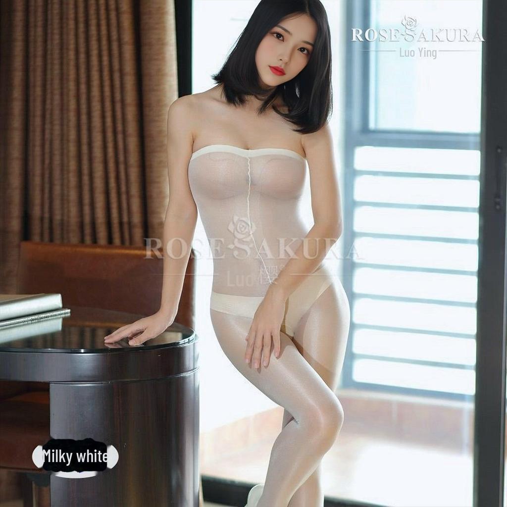 Luoying 0702 Glänzende Strumpfhose mit offenem Schritt, Schlauchoberteil und Nachtstrümpfe