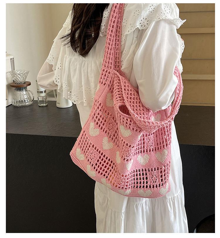 2024 Women's Heart Cutout Knitted Tote: Large-Capacity Handbag, Beach & Shopping Bag