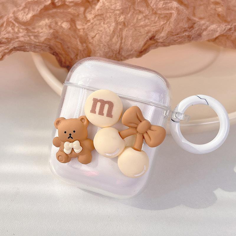 Cartoon Cherry Airpods 1 /2 Generation Cute Bear Transparent Bluetooth Headset Protective Case Cover 3 Generation Hanging Buckle Soft Pro