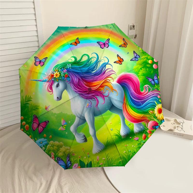 

1PC unicorn rainbow Automatic Open/Close Umbrella with Windproof, 8-Rib Sturdy Canopy, Durable Ribs, Fashionable Design, Outdoor Accessory, Fun Prin,