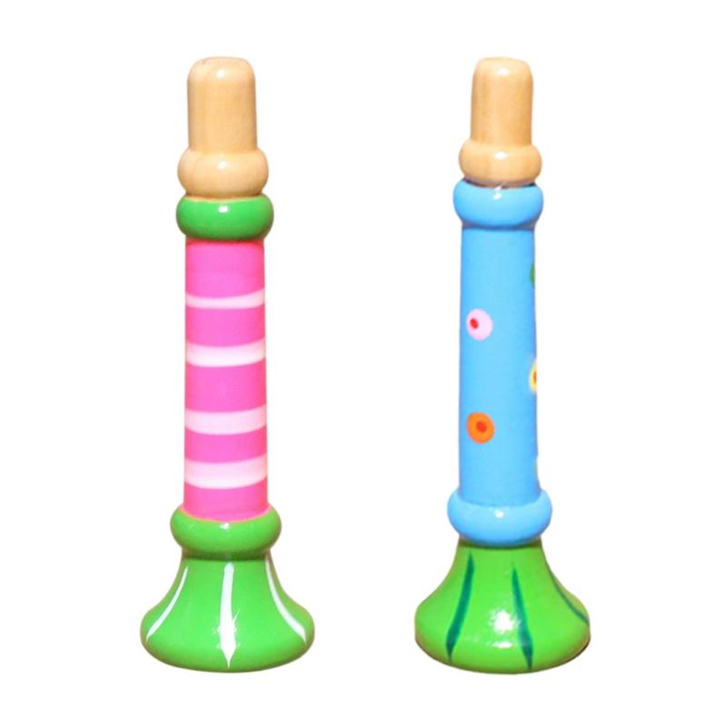 2pcs Children Wooden Trumpet Toy Kids Whistle Horn Musical Instrument Early Educational Montessori Toys Sound Training Games TMZ