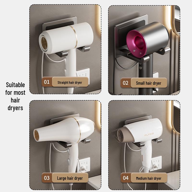 Punch-Free Wall-Mounted Hair Dryer Rack for Bathroom Storage