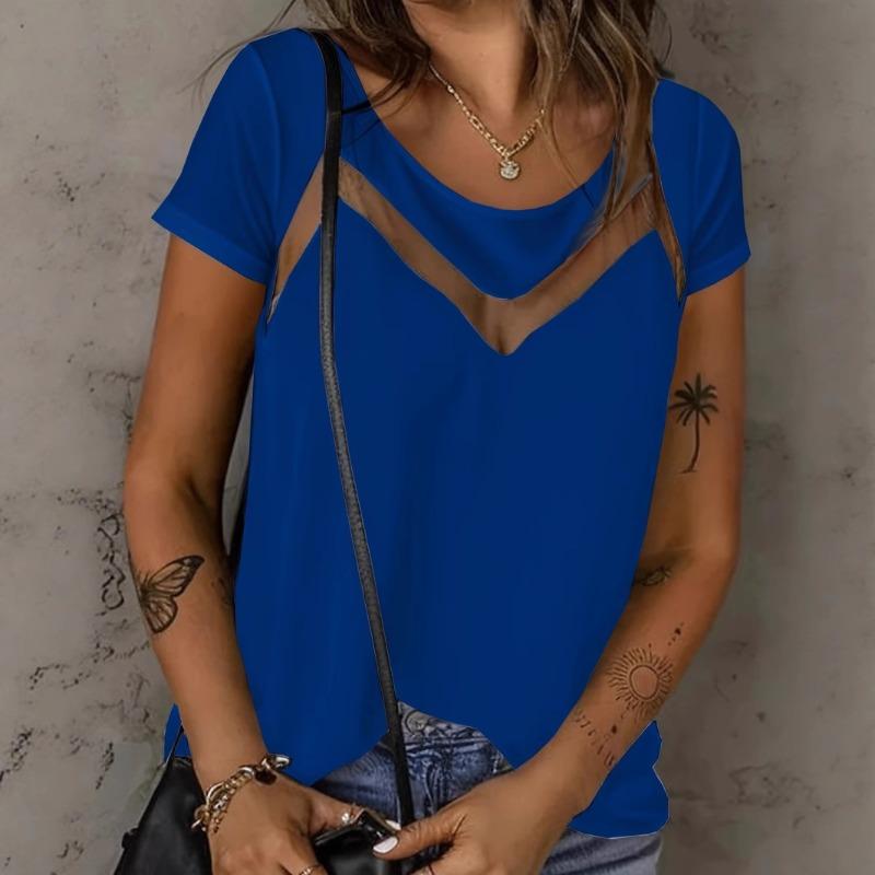 Summer Solid Color Slim Fit Fashionable Mesh Short Sleeved Women Shirt