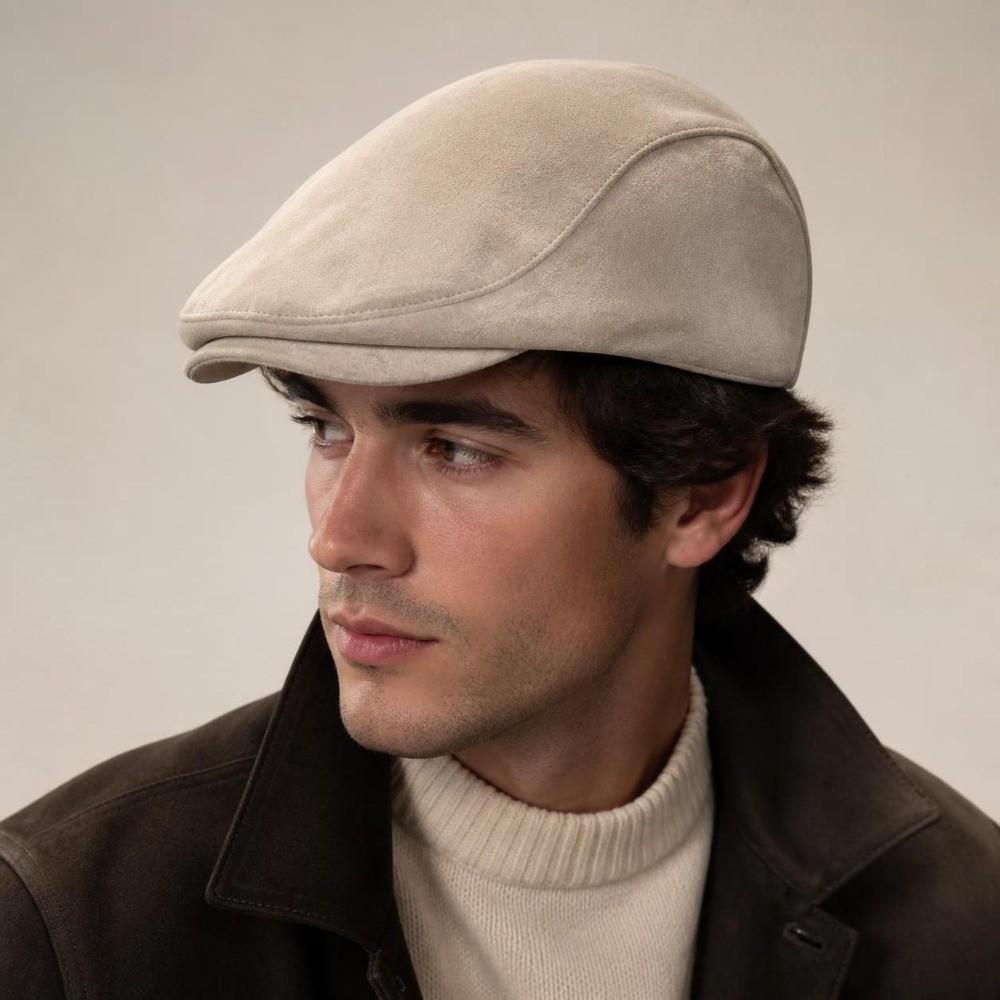 Warm Suede Newsboy Cap Solid Color Retro Flat Cap Unisex Winter Forward Hat Outdoor