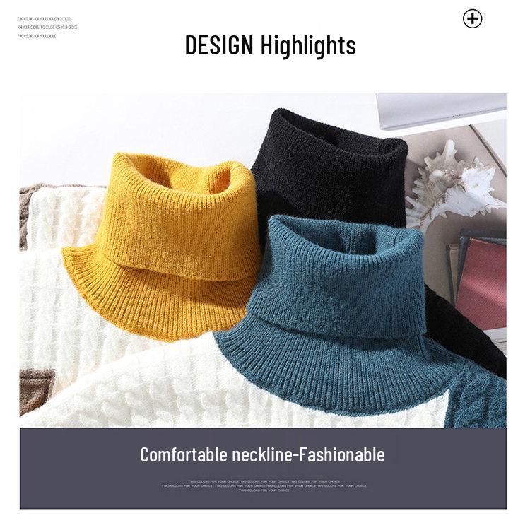 Men's Trendy High Collar Color Block Knit Pullover Sweater for Spring and Autumn