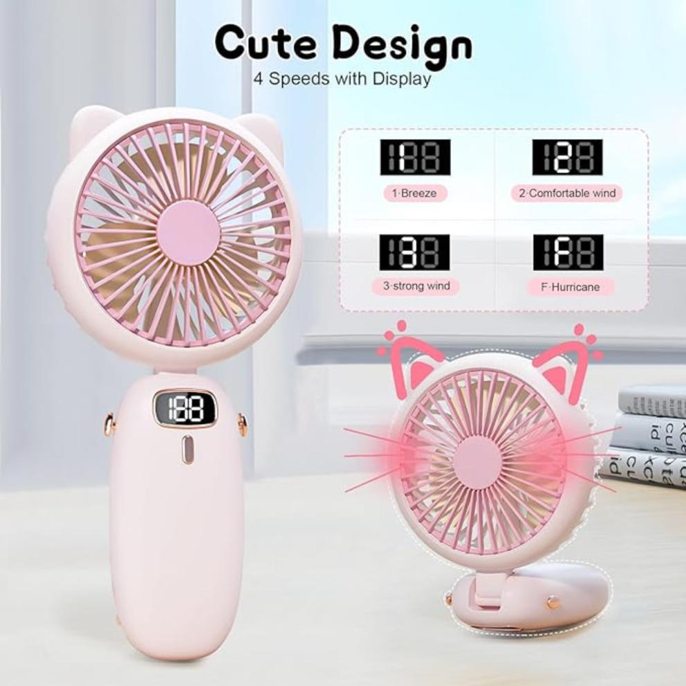 Handheld Fan Mini, Portable USB Rechargeable Fan with 4 Speeds