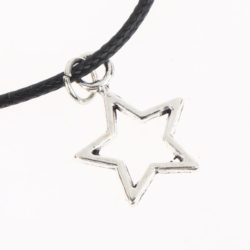 Dvouvrstvý černý korálkový hvězdicový choker náhrdelník Punk pentagram kožené šňůrky Náhrdelníky pro ženy dívky