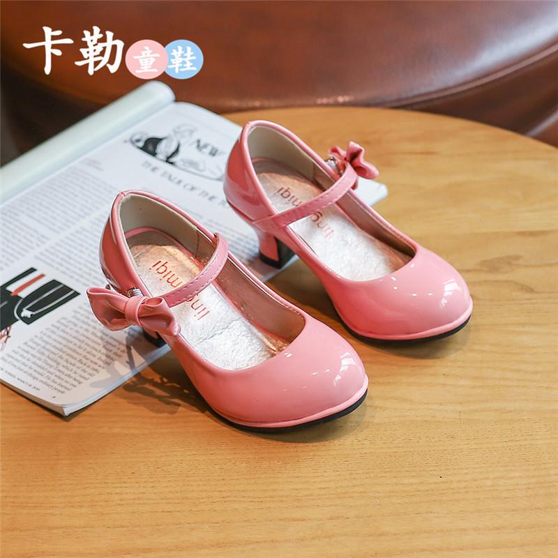 Fashion Girls Leather Shoes Autumn Bowtie Sandals 2025 New Children Shoes High Heels Princess Sweet Sandals For Girls Party Gift PU
