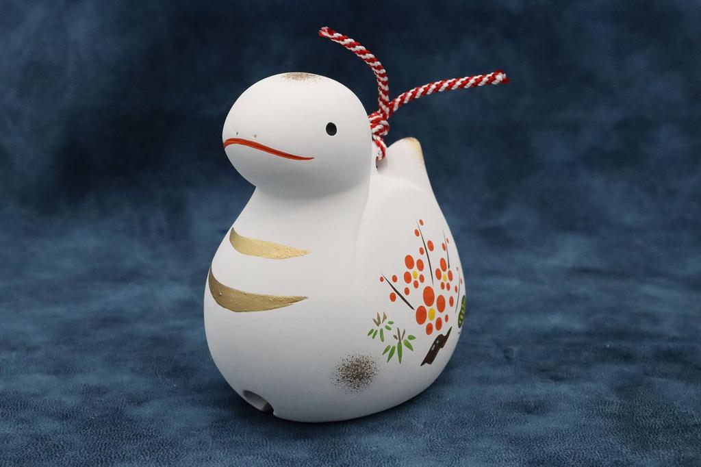 Yakushi Kiln 2025 Zodiac Year of the Lucky Suzushi Clay Good Luck Snake, Nishiki-sai Design, (Large Bell) (Includes Sticker)