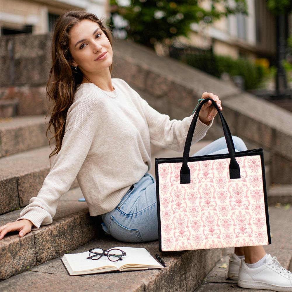Vintage Pink Floral Tote Bag Casual Large Capacity Daily Handbag