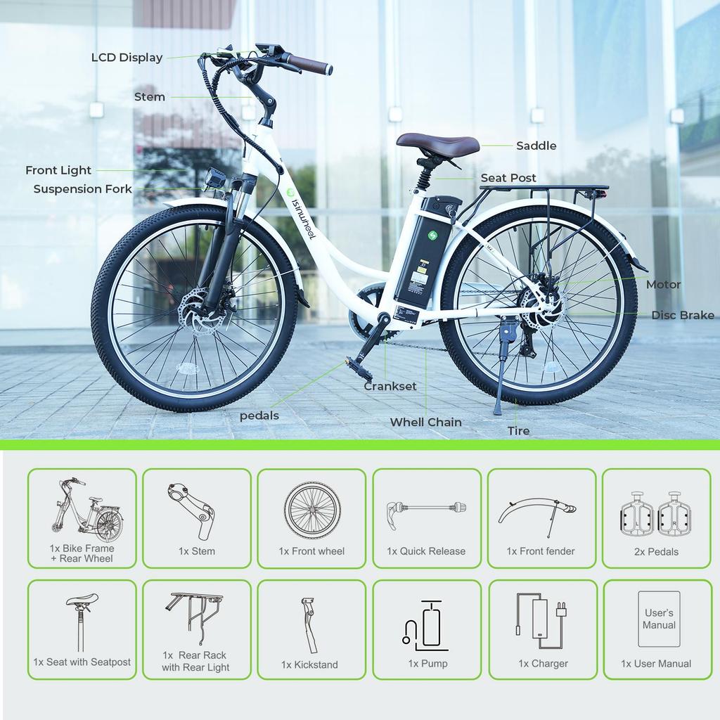 ISINWHEEL U2 Maximum Power 250W Maximum Speed 25KM/H Maxium Range 45 Miles (75KM) Battery 468 Wh Charging Time 6 H