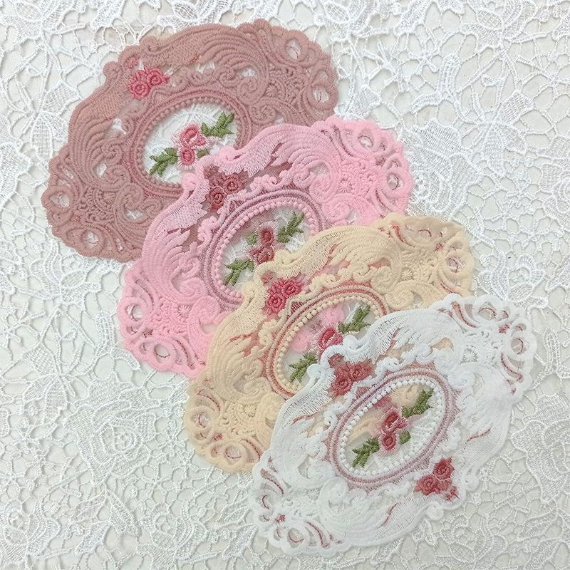 Oval Coaster European Lace Embroidered Dining Table Mat Decorative Fabric Coffee Table Mat Embroidery Retro Heat Insulation Weaving