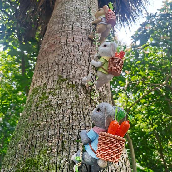 Climbing Rabbit Figurine Resin Cute Rabbit Statue Hanging Decoration Garden Tree Climber for Balcony Flower Pots Planters Indoor Outdoor Use