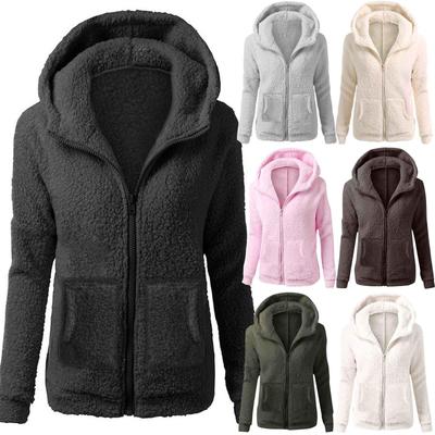 Women's Fashion Solid Colour Sweatshirt Loose Hooded Plush Zip Up Jacket Top