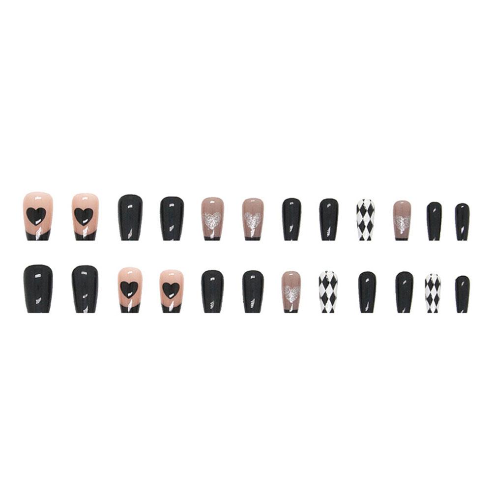 Kaufe Y2k Fake Black Nail Long Ballet Reusable Adhesive Acrylic Dark Artificial Nails Acrylic