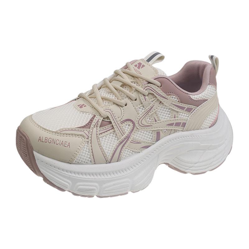 Leather hollow suction film bottom dad shoes women's 2025 spring and summer new round head color matching comfortable and breathable casual spor