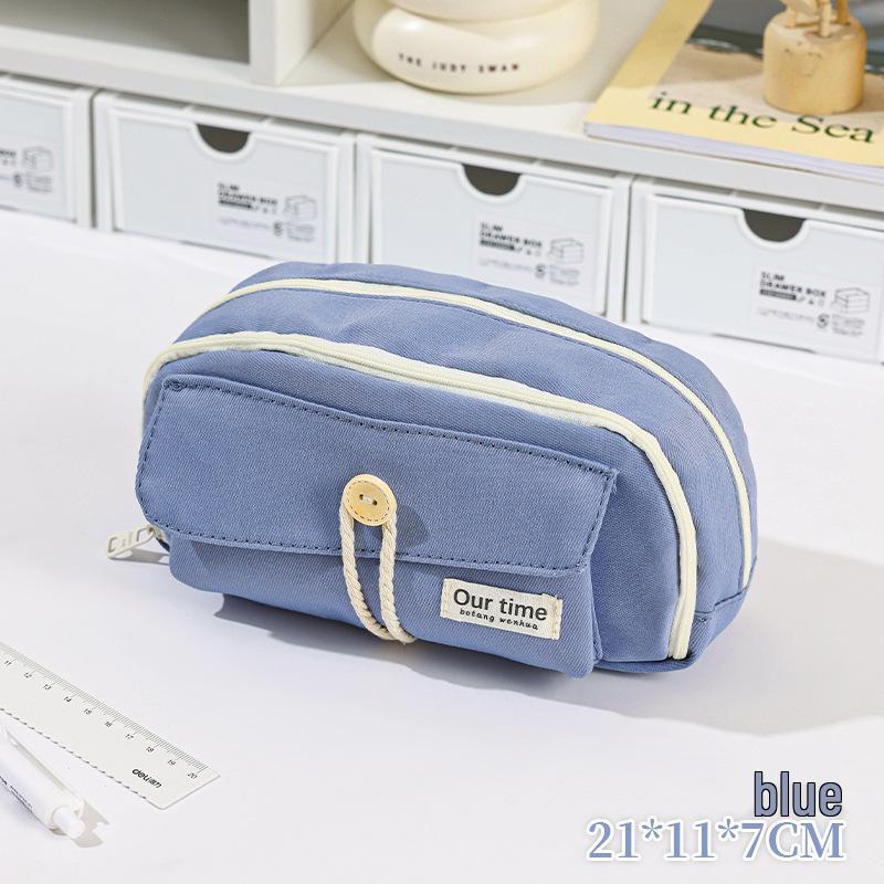 Korean Style Solid Color Canvas Pencil Case - Perfect for Students