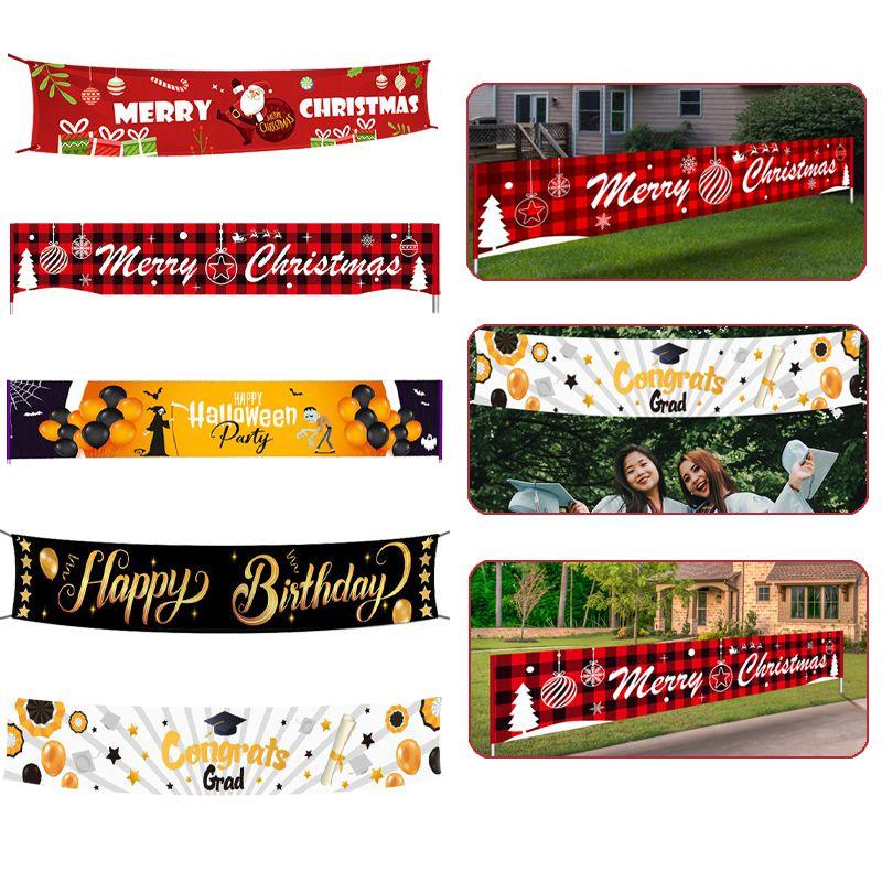 Extra Stor God Jul Banner Skylt Med Iögonfallande Röda Färger Och Glad Jultomtebild