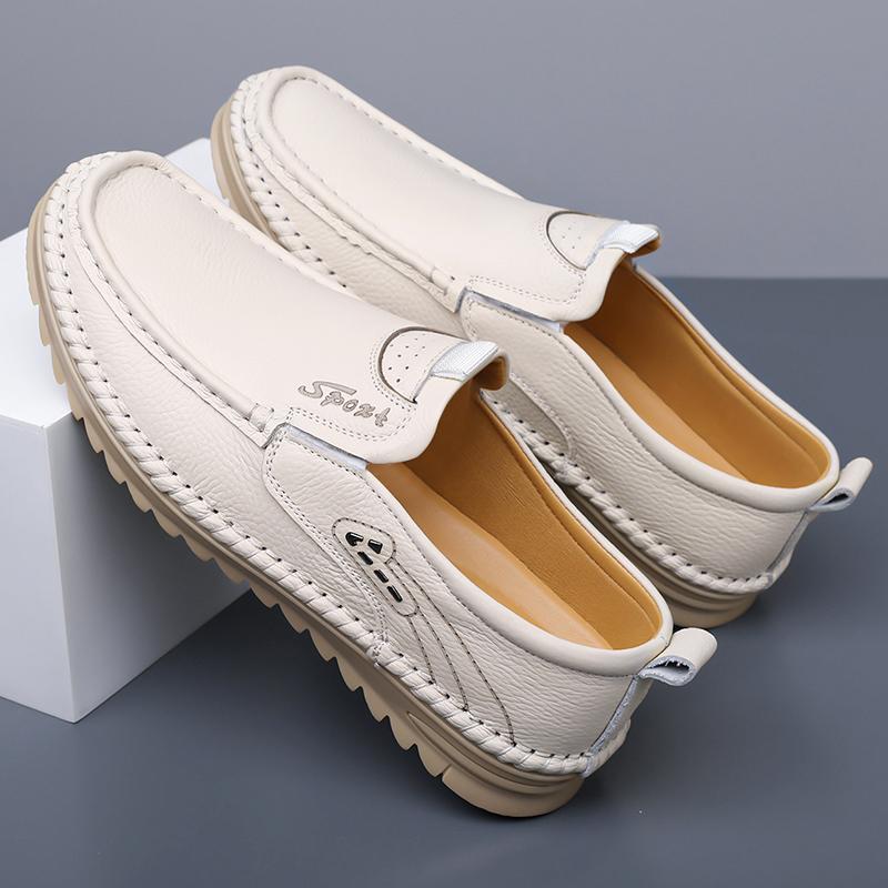 New Style Business Casual Leather Shoes with Soft Cowhide Soles - One-piece Slip-on Casual Dad Shoes Lightweight Men's Shoes