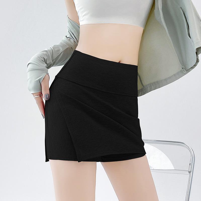 Gray Slit Yoga Skirt and Pants for Women In Summer New Style Waist-hugging and Slimming Hip Skirt Sports and Casual Three-point Short Skirt