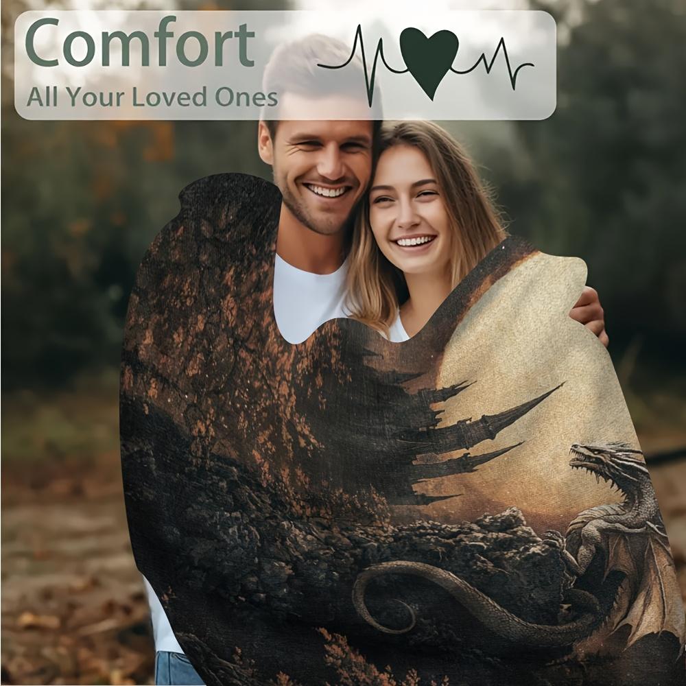 Extra Large 60x80 Inch Gothic Castle Dragon Moonlight Blanket - Super Soft Cotton All-Season Throw for Sofa, Camping & Home