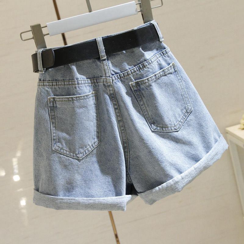 2026 Summer New Women's Denim Shorts High-Waisted Slim-Fit Versatile Student Wide-Leg Pants Rolled Hem A-Line Hot Pants Ins Trend