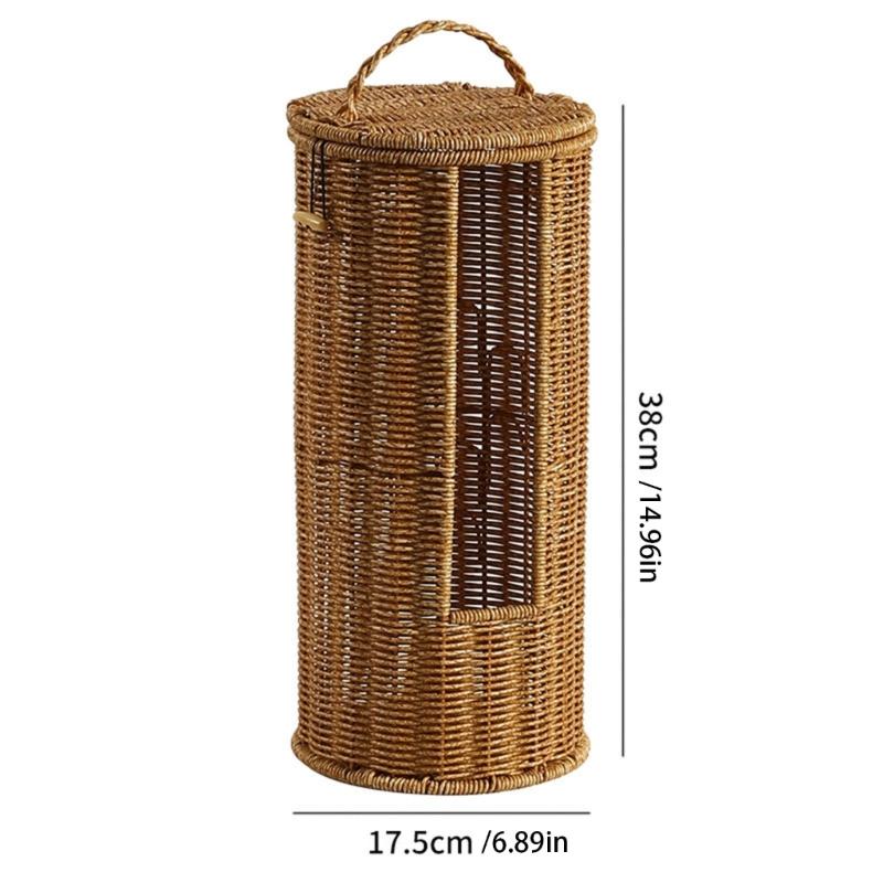 Handgewebter Zylinder Aufbewahrungskorb Badezimmer Organizer für 3 Rollen Toilettenpapier Freistehendes Badregal Dekoration