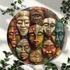 Vintage African Masks 8x8" Round Aluminum Wall Art - UV & Scratch Resistant, Easy-Hang Decor for Home, Cafe, or Farm