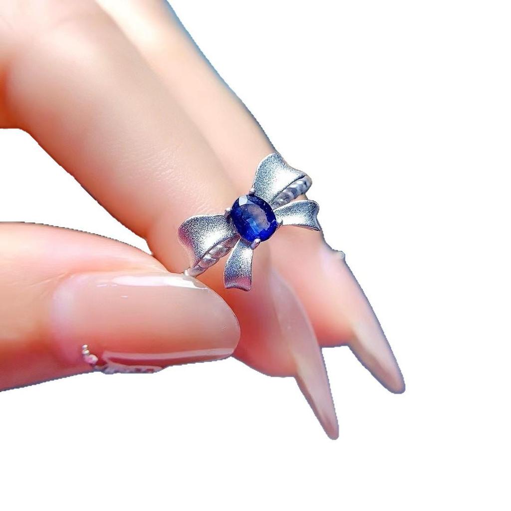 925 Sterling Silber Ring mit natürlichem blauen Saphir, Schlichter Stil, Kleine Größe 4x5