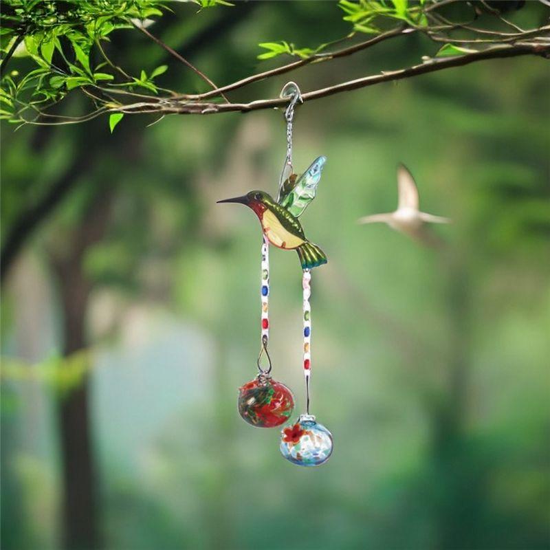 M-Modern-Stained Glass Feeder Wind Chime Bird Water Feeder To Feed Birds Durable Easy Install Easy To Use A
