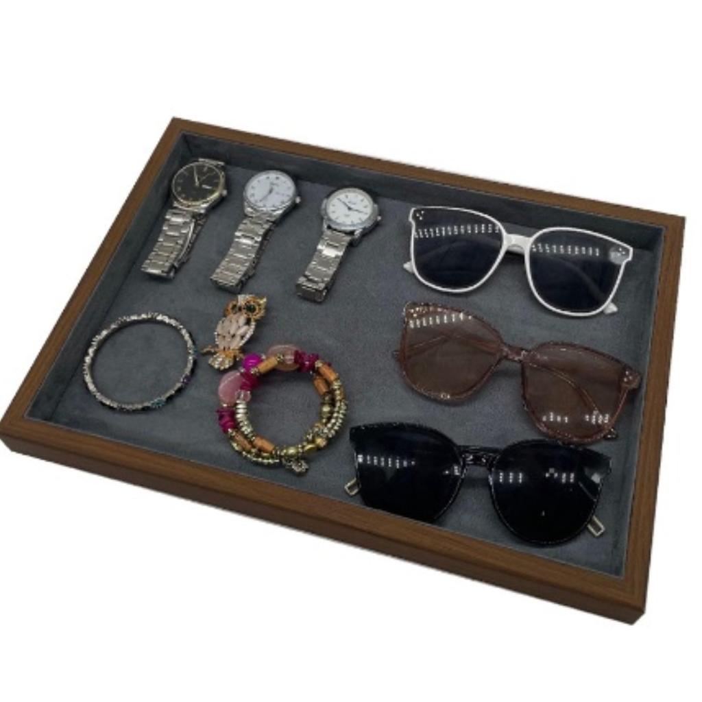 Arm Jewelry Accessory Flat Display Small Item Luxury Dark King's Tray, Case, Tray, Wooden, Tray, Holder, (No Dividers, Gray)