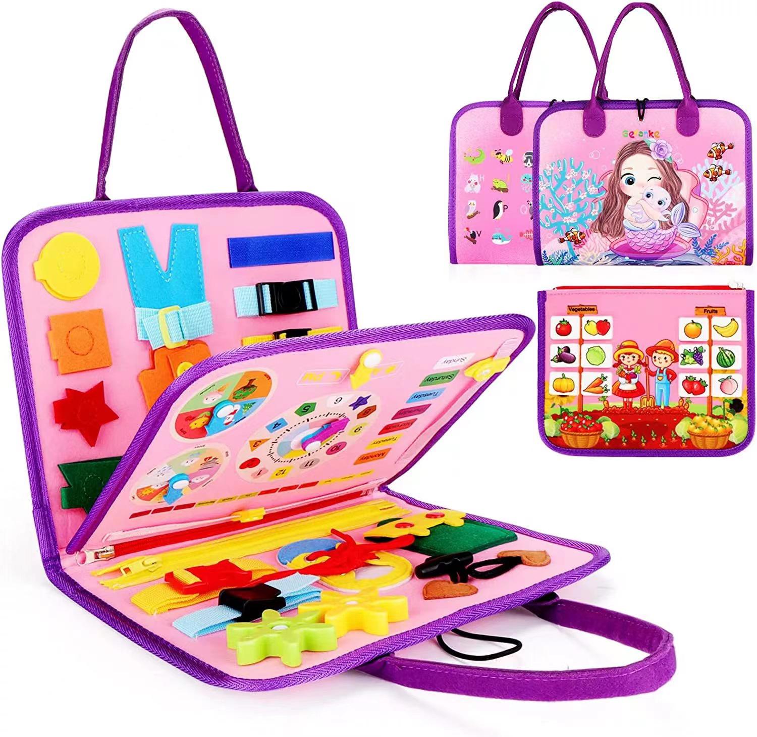 Фетровая развивающая доска для малышей - Раннее образование, одевание, игрушка-сумочка фиолетовый