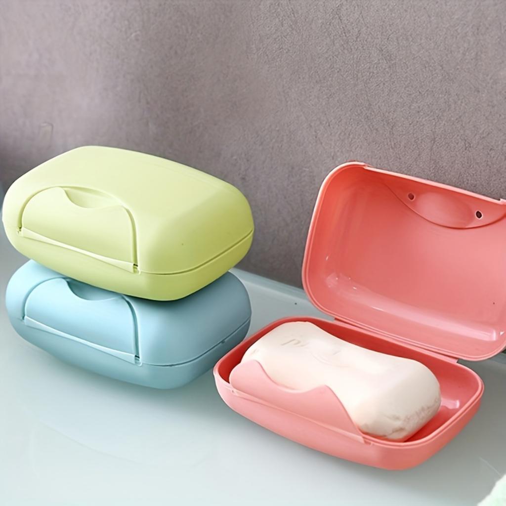 3-Pack Portable Travel Soap Case Holder Creative Sealed Soap Dish Large Capacity Plastic Soap Box with Lid - Assorted Colors