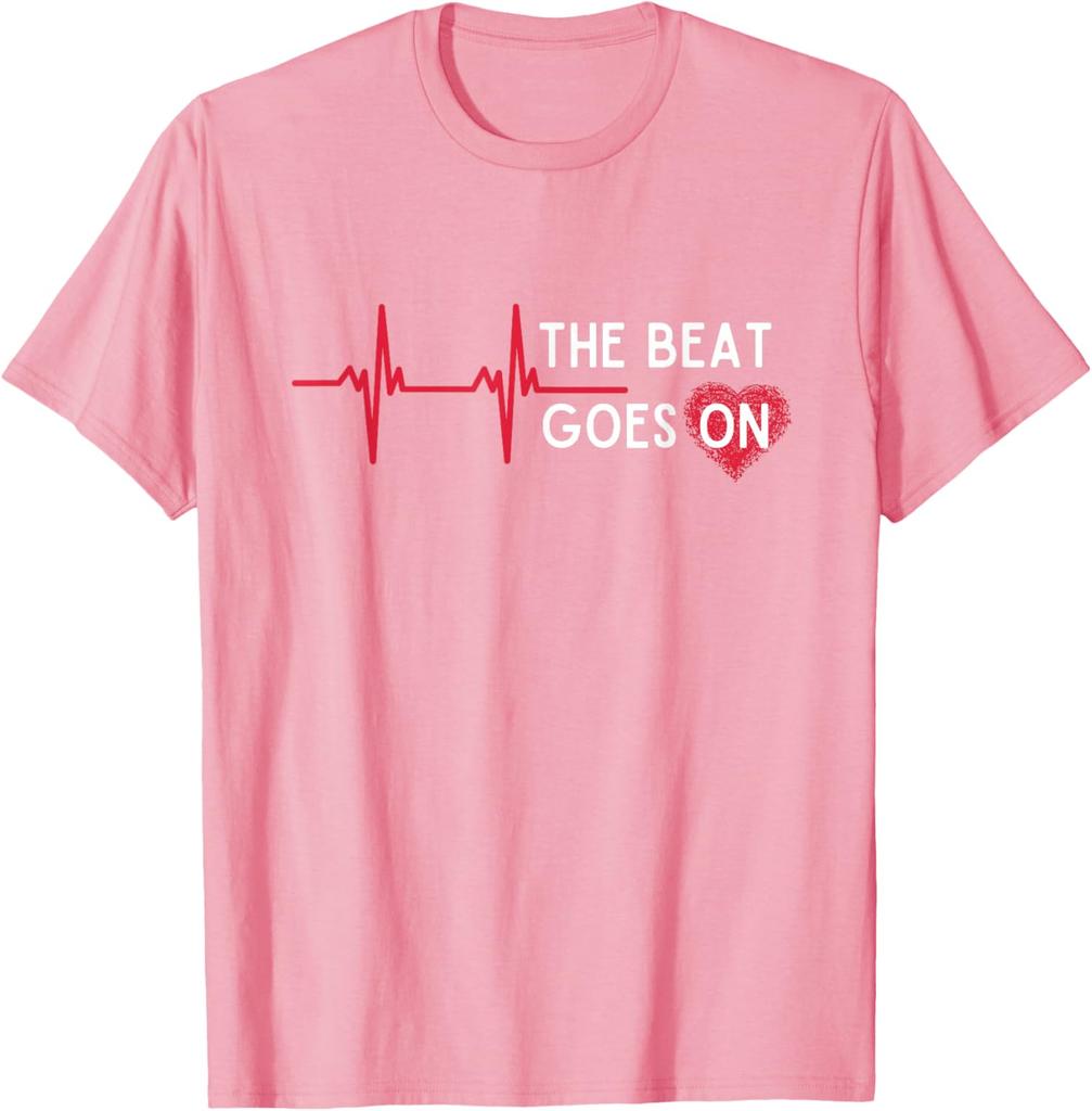 Heart Attack Surgery The Beat Goes On Survivor Rehab Recover T-Shirt Graphic Tee Casual Daily Tee Unisex Holiday