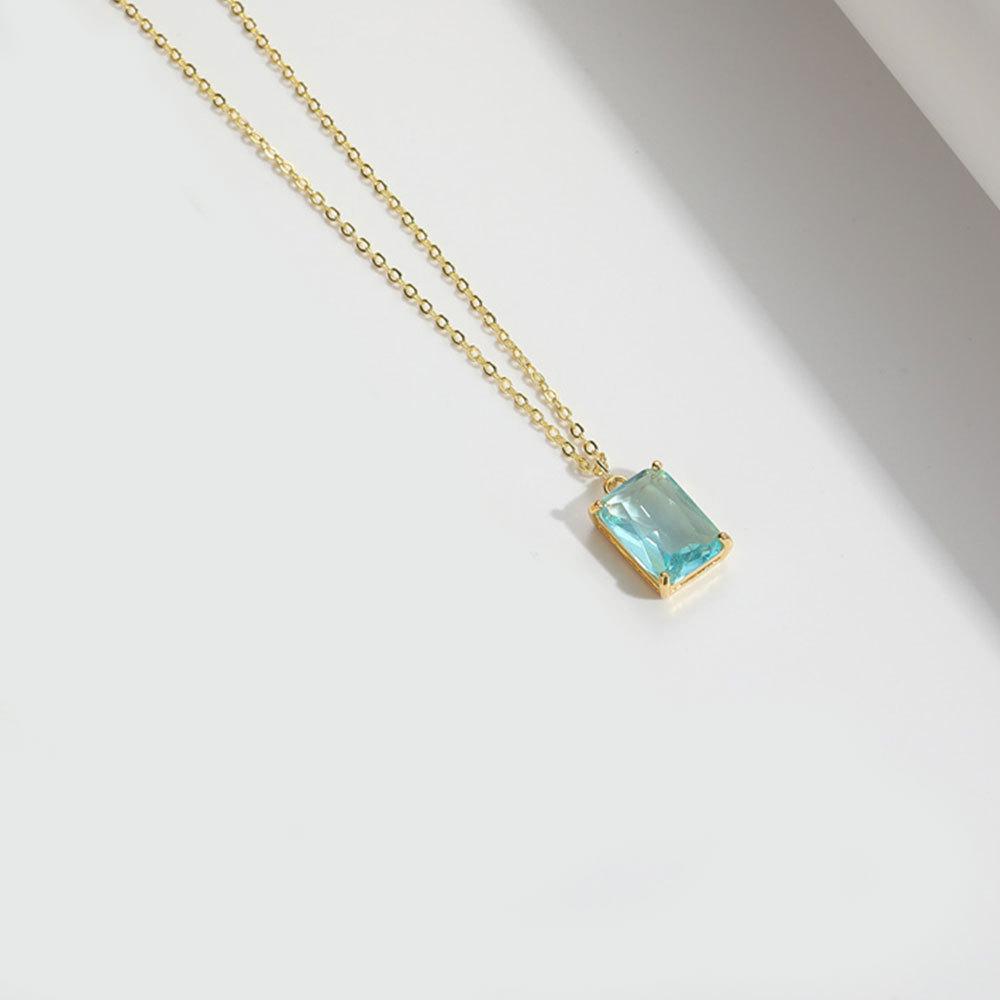 Cross-border Best-selling Retro Minimalist square Zircon Pendant Collarbone Chain Fashionable Trendy Simple Vacation Necklace